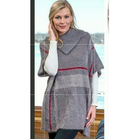 Arianna By Howard's Rib Knit Collar Poncho Ivory - Picture 2 of 2